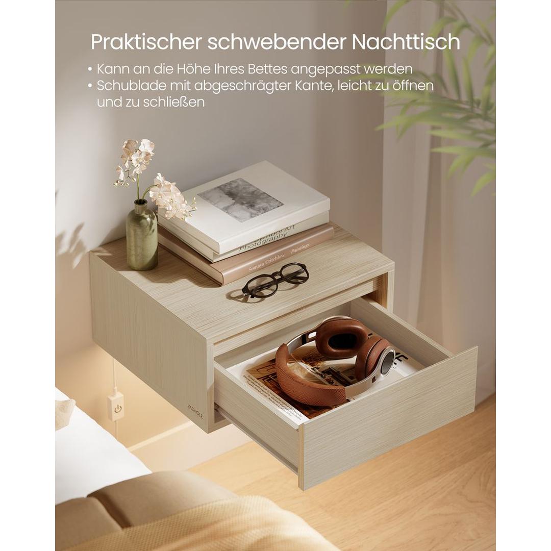 Svævende Natbord med Belysning i 3 Lysfarver – Vægmonteret Sengebordsmøbel til Soveværelset – produktvisning 14 | Noreva Home