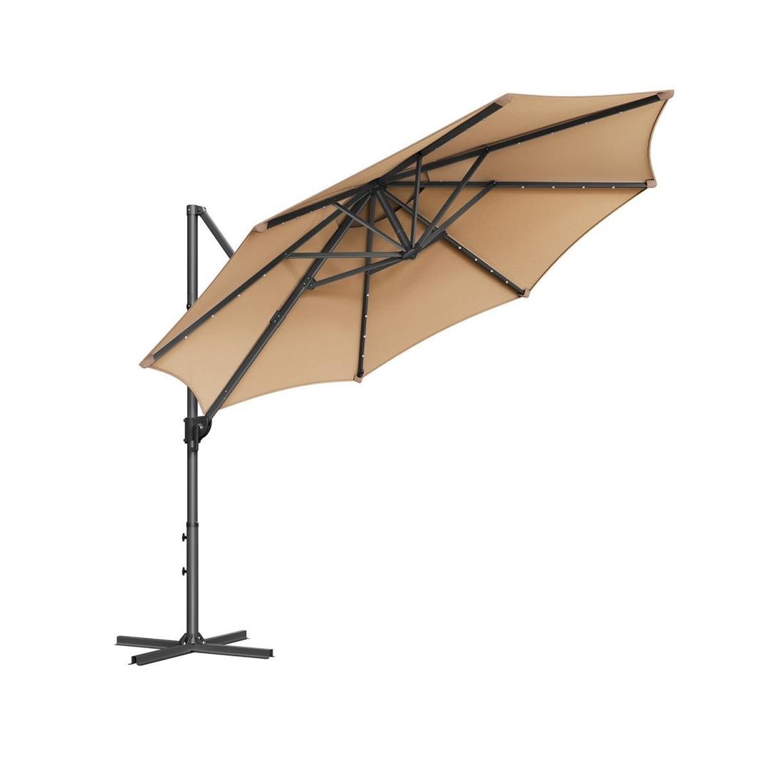 Svævende parasol Ø300 cm med LED-lys – 360° drejelig og vippelig – UPF 50+ – med sving og kryds-fod – produktvisning 4 | Noreva Home