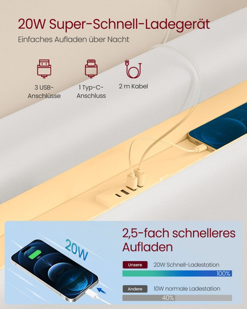 Svævende sengestel med LED-lys og USB-opladning – produktvisning 4 | Noreva Home