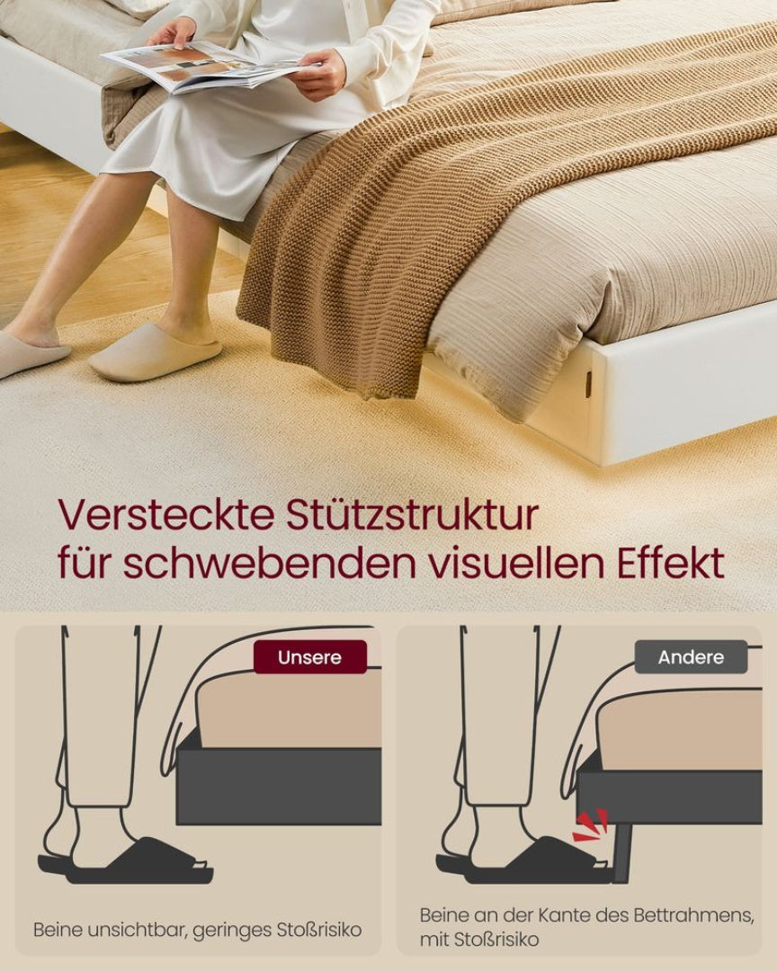 Svævende sengestel med LED-lys og USB-opladning – produktvisning 5 | Noreva Home