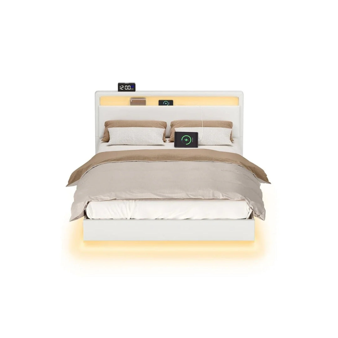 Svævende sengestel med LED-lys og USB-opladning – produktvisning 9 | Noreva Home