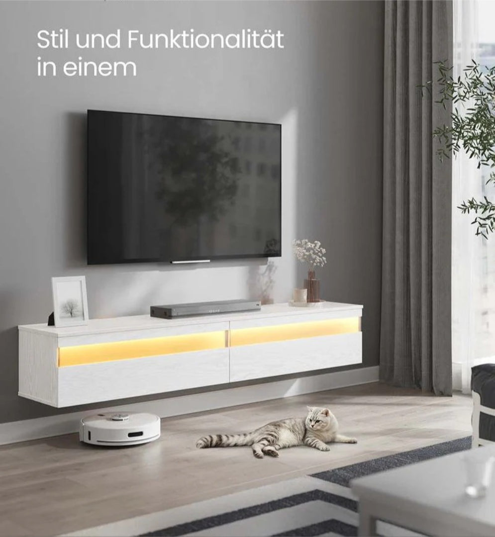 Svævende TV-bord med LED-lys og stikkontakter – produktvisning 8 | Noreva Home