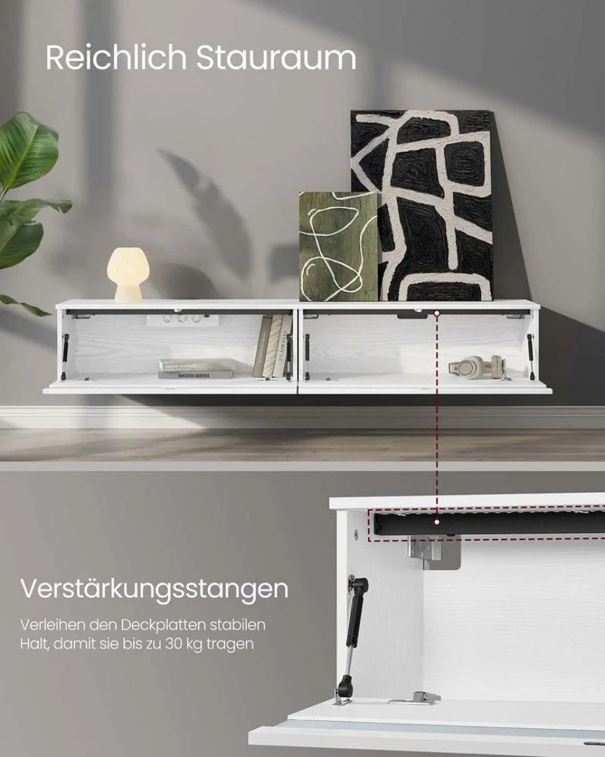 Svævende TV-bord med LED-lys og stikkontakter – produktvisning 9 | Noreva Home