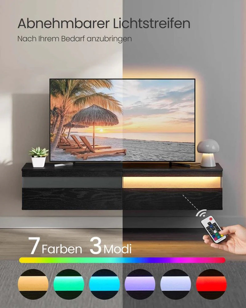 Svævende TV-bord med LED-lys og stikkontakter – produktvisning 11 | Noreva Home