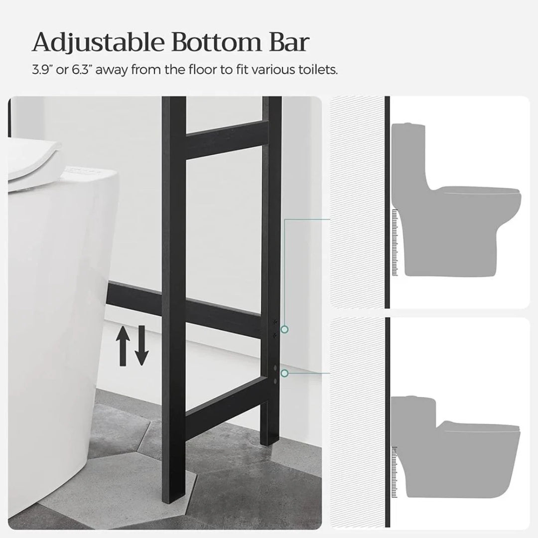 Toiletreol i bambus med 3 hylder, 4 kroge og toiletpapirholder, produktvisning 7 | Noreva Home