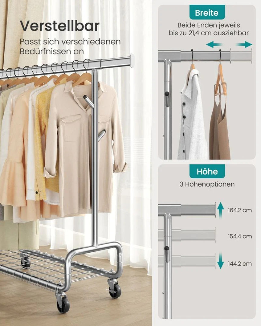 Tøjstativ på hjul – justerbar dobbelt stang 270 kg – produktvisning 5 | Noreva Home