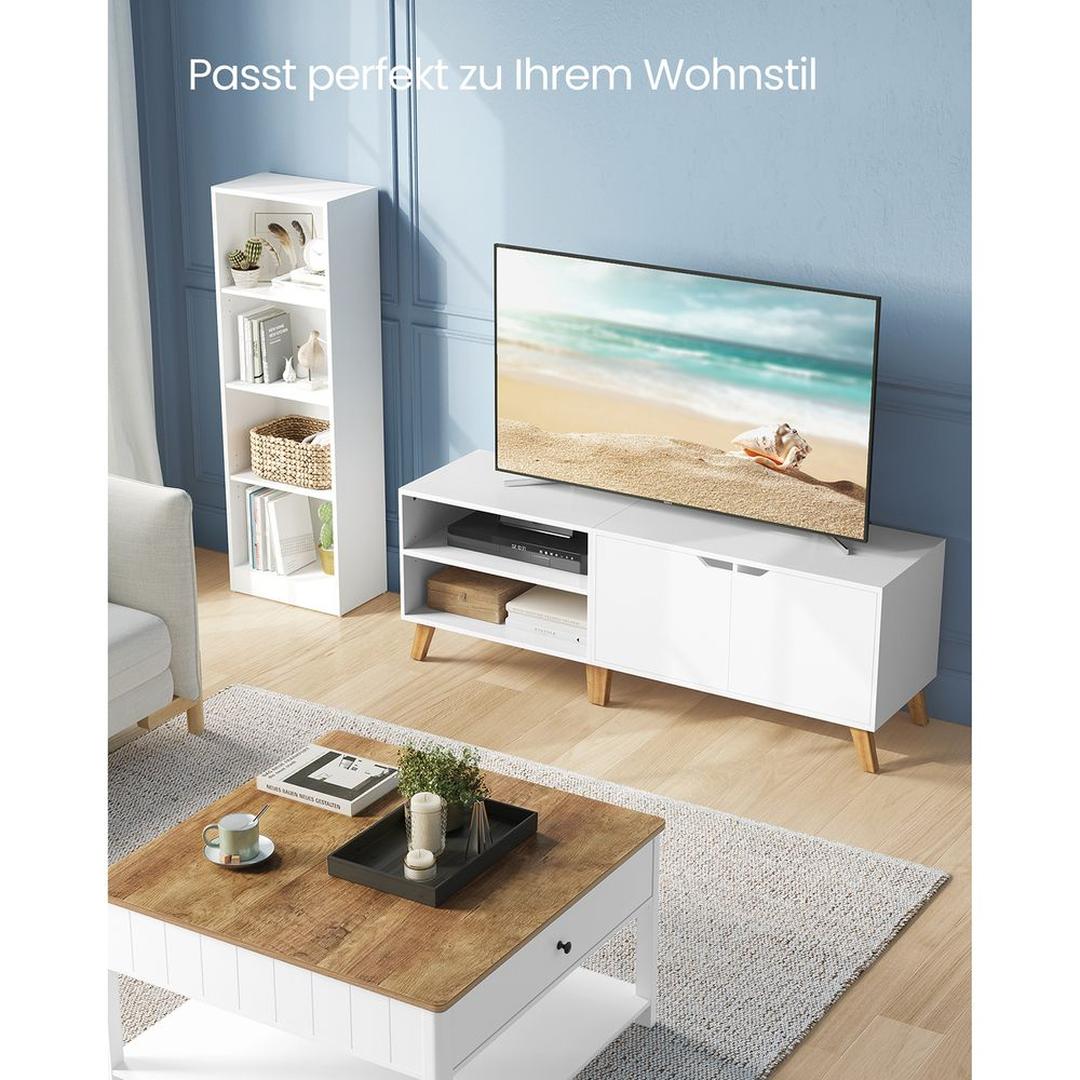 TV-bord med 2 Låger – 140 × 40 × 50 cm Lavt Opbevaringsskab til Stue og Medieopbevaring – produktvisning 10 | Noreva Home