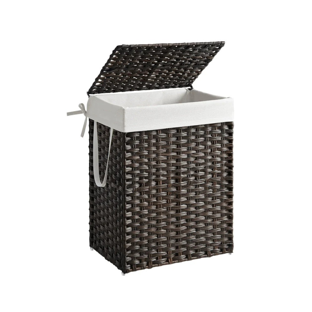Vasketøjskurv med låg, 23,8 gallon, PP-rattan, 23,6 in høj, produktvisning 2 | Noreva Home