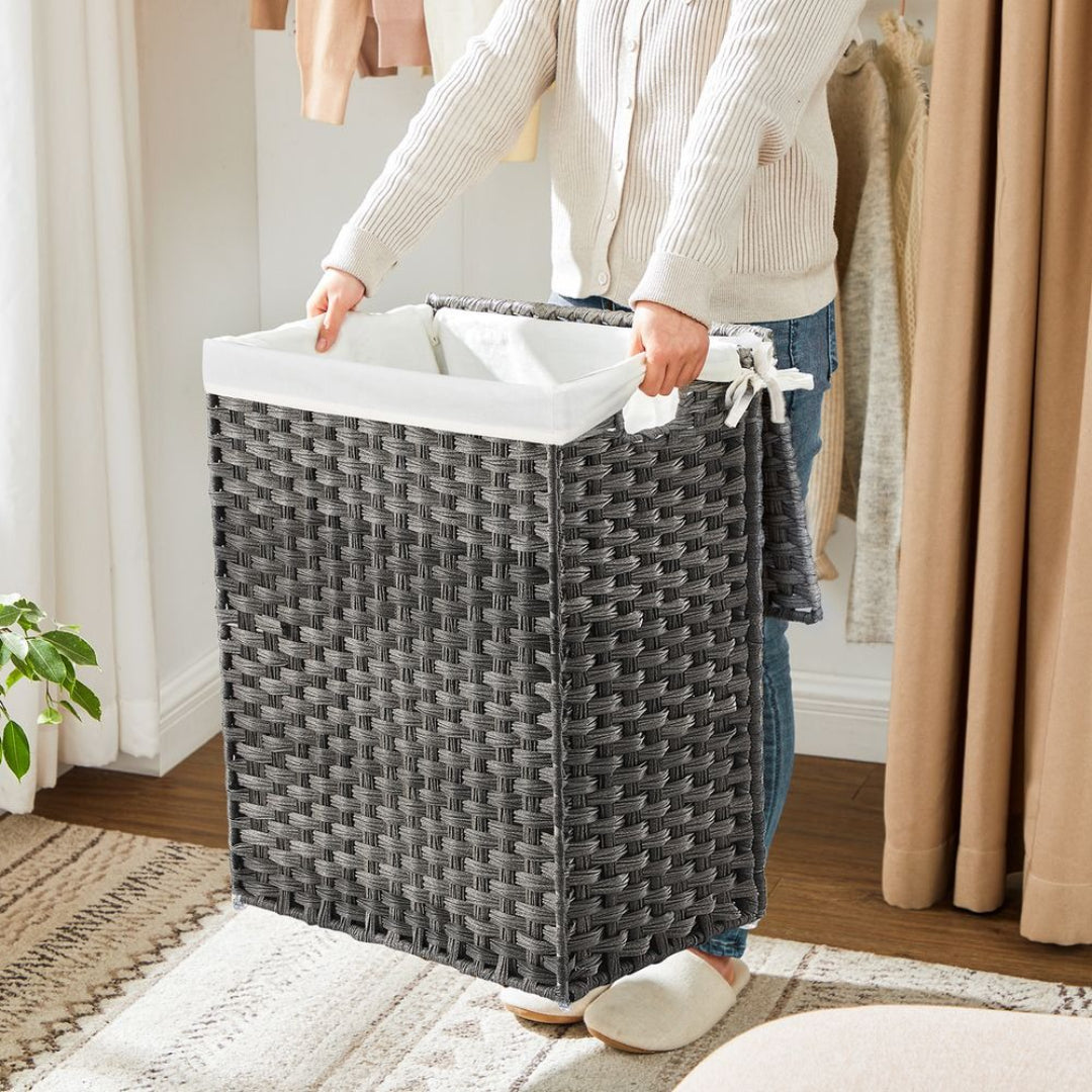 Vasketøjskurv med låg, 23,8 gallon, PP-rattan, 23,6 in høj, produktvisning 8 | Noreva Home