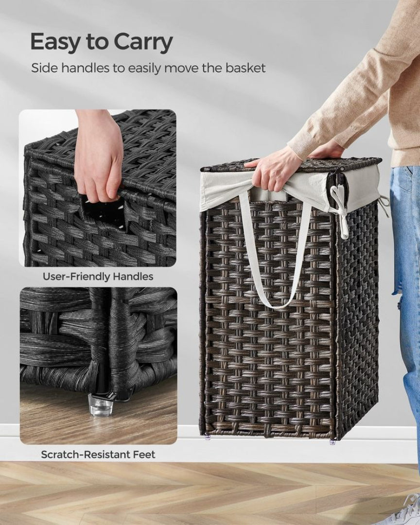 Vasketøjskurv med låg, 23,8 gallon, PP-rattan, 23,6 in høj, produktvisning 14 | Noreva Home