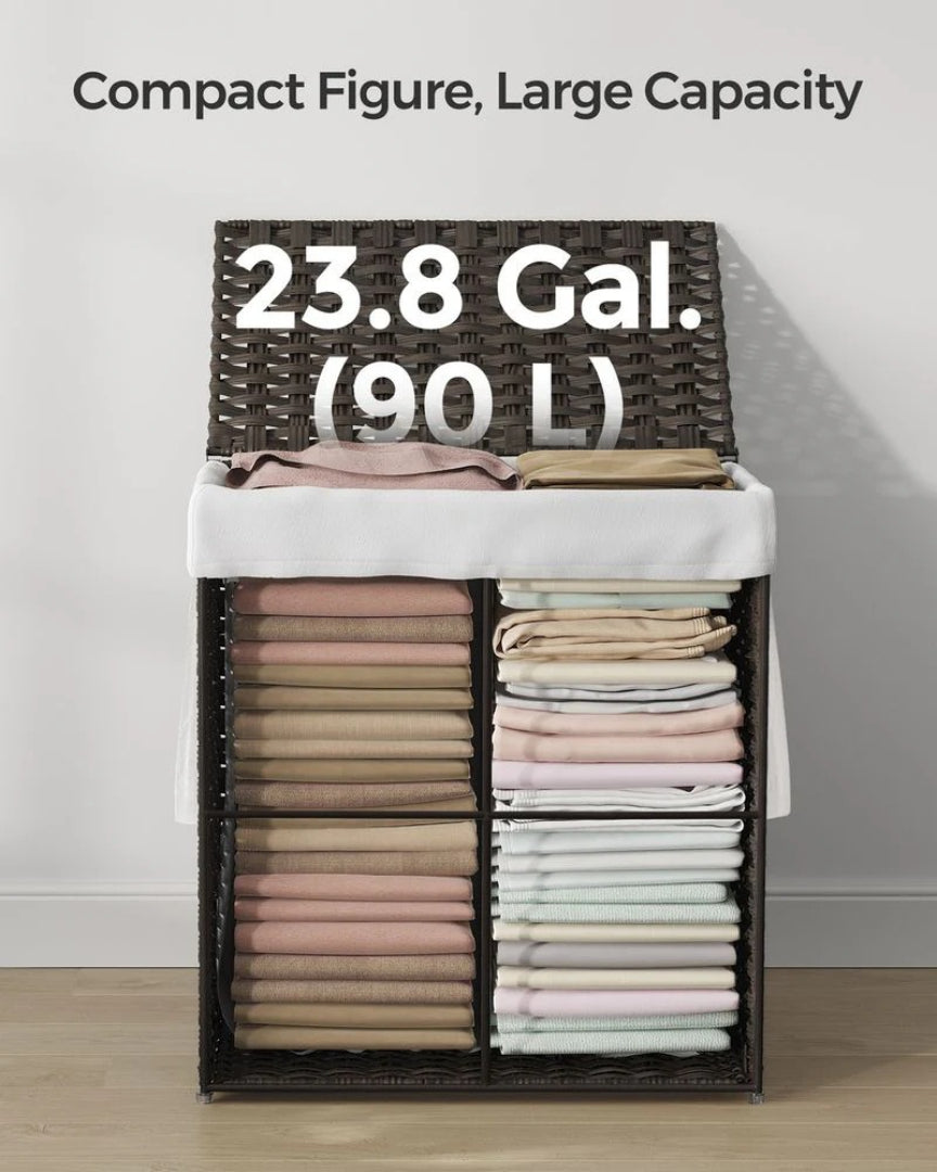 Vasketøjskurv med låg, 23,8 gallon, PP-rattan, 23,6 in høj, produktvisning 15 | Noreva Home