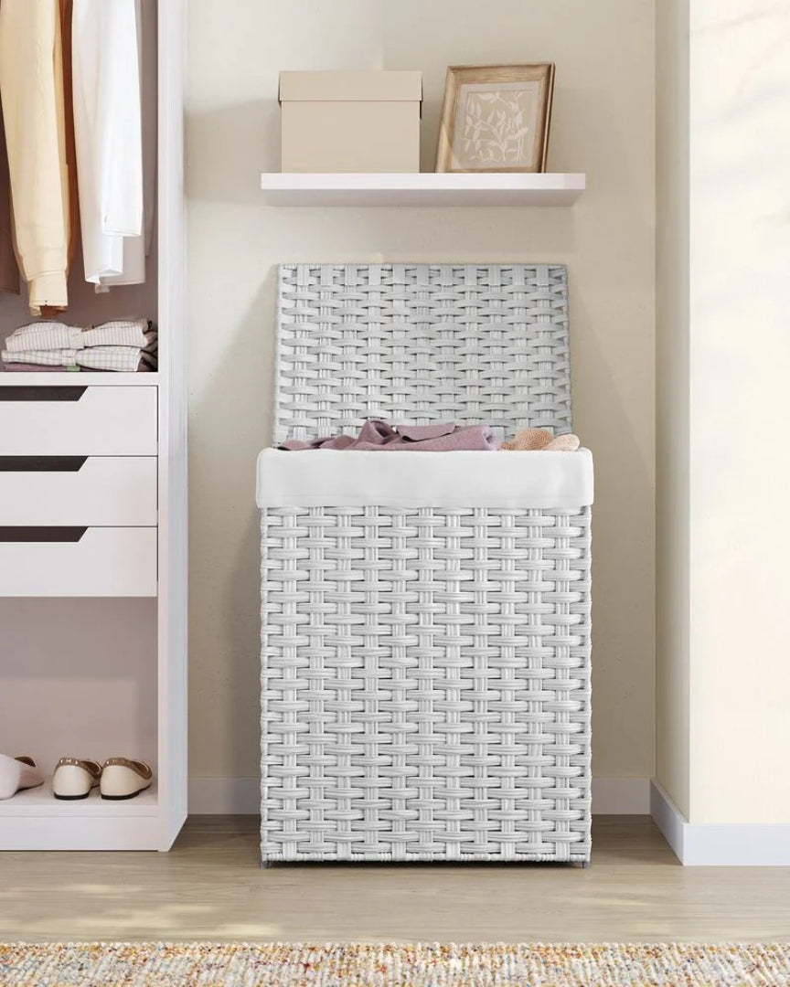 Vasketøjskurv med låg, 23,8 gallon, PP-rattan, 23,6 in høj, produktvisning 25 | Noreva Home