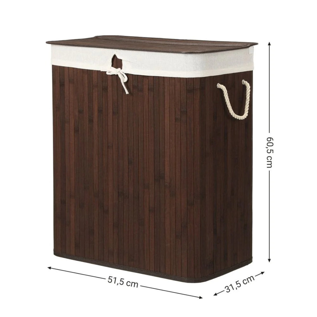Vasketøjskurv med låg og 2 rum i bambus, 21,99 gallon, produktvisning 8 | Noreva Home