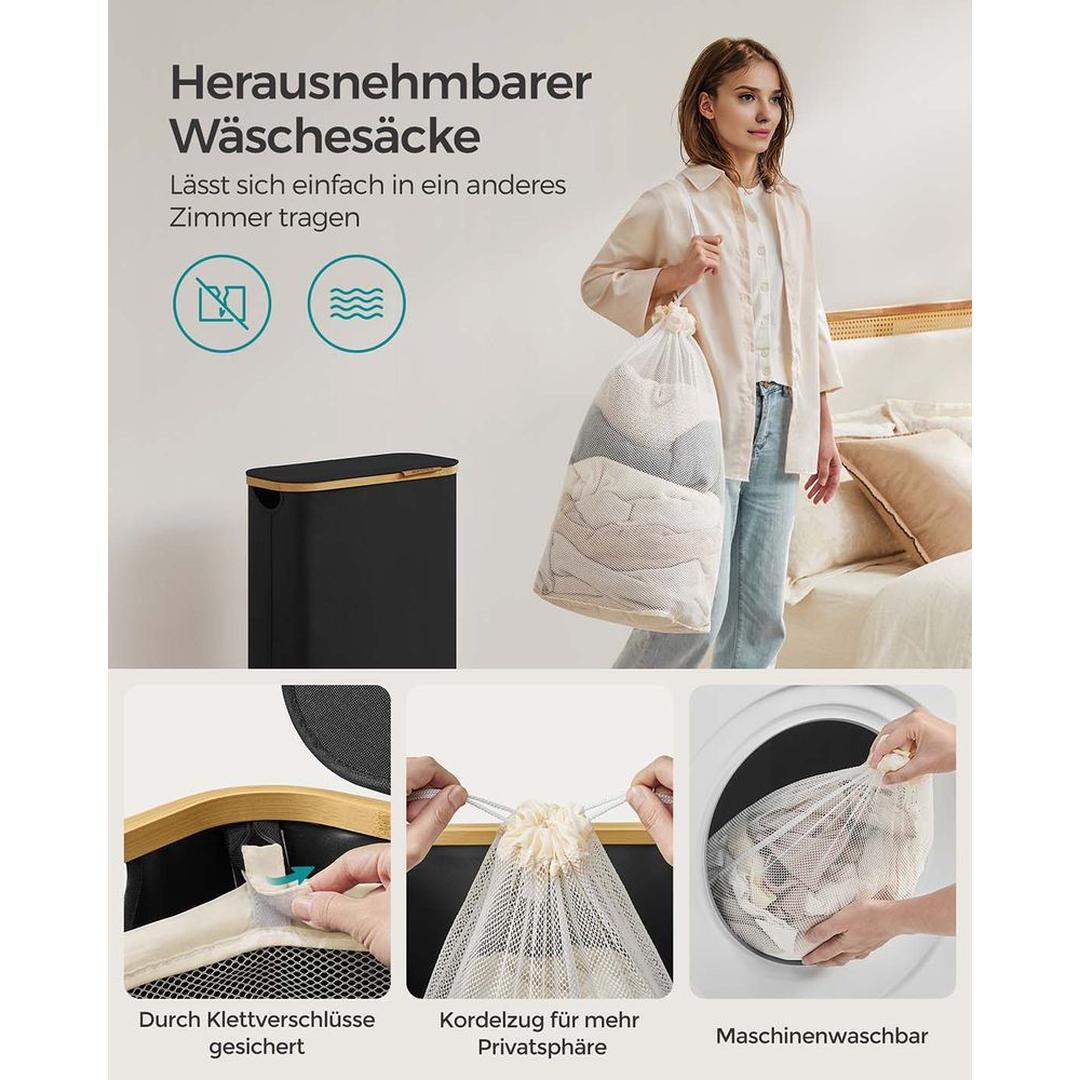 Vasketøjskurv med låg og aftagelig vasketøjspose – forskellige størrelser og farver – produktvisning 23 | Noreva Home
