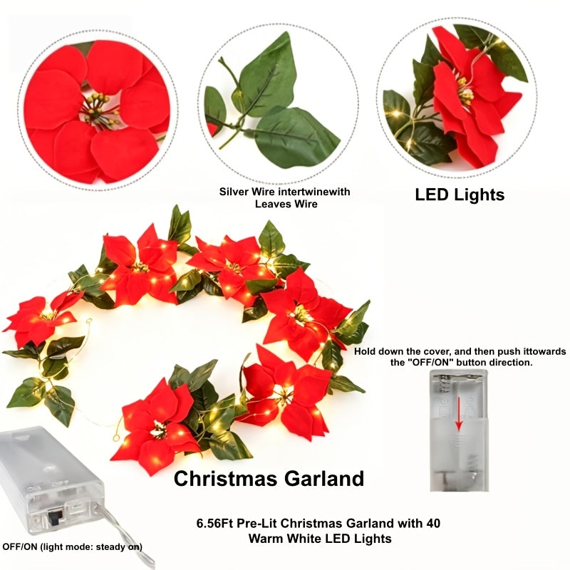 Juleguirlande med røde blomster og lys, billede 4