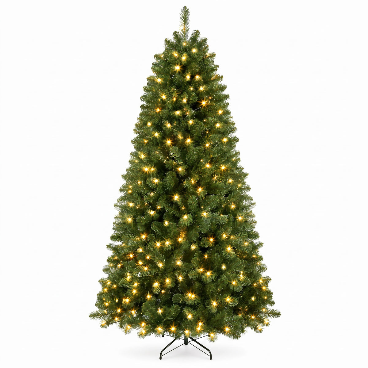 Klassisk kunstigt juletræ med varmhvide lys og fyrrenåle på metalstel, 137, 168 eller 244 cm