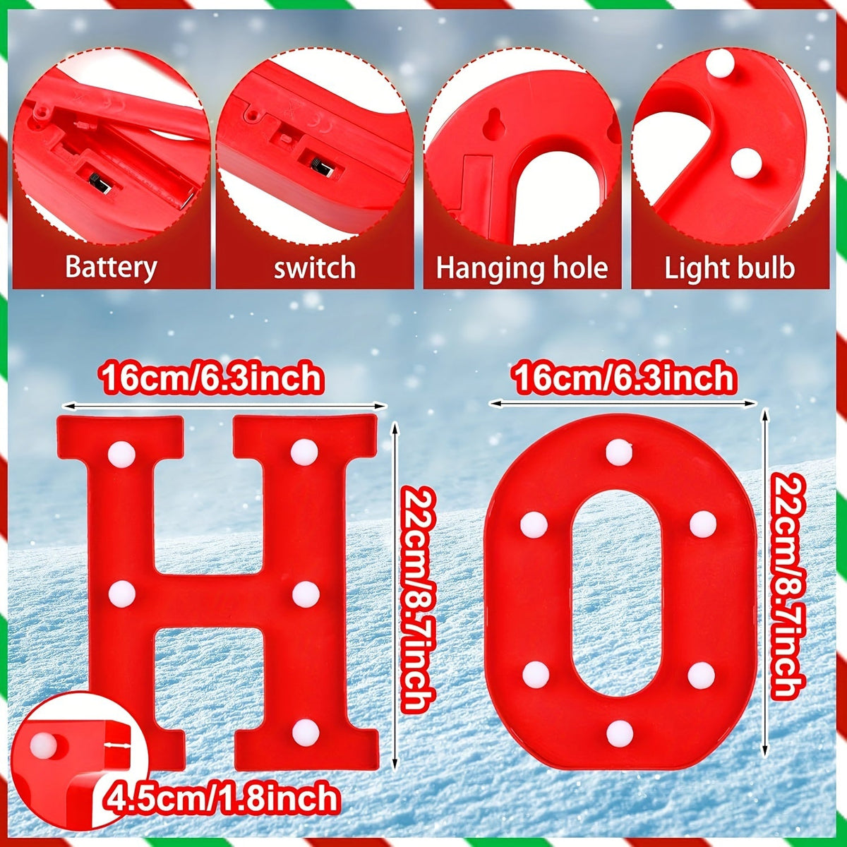 Røde lysende julebogstaver HO HO HO, billede 4