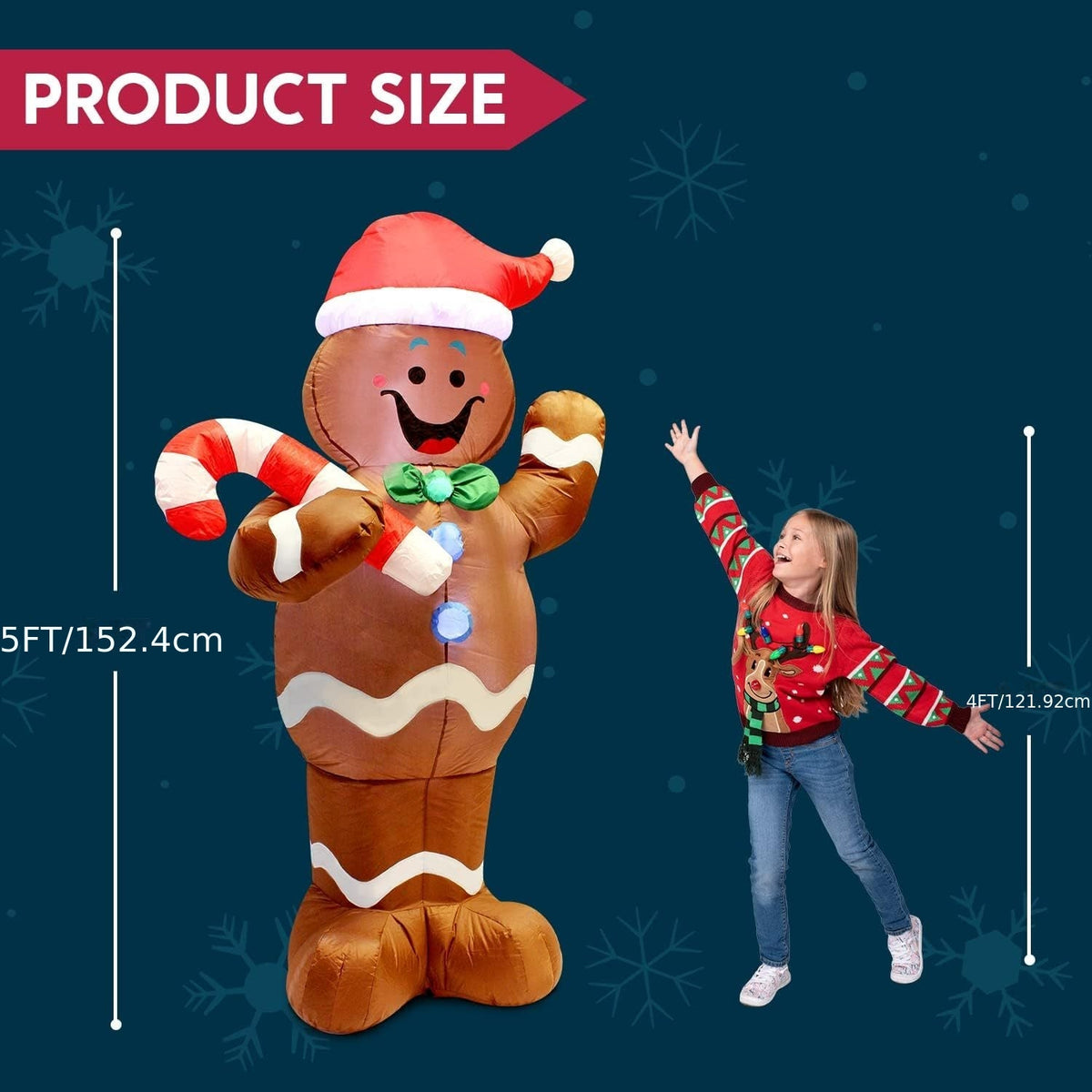 Oppustelig peberkagemand 152 cm med LED-lys, billede 7