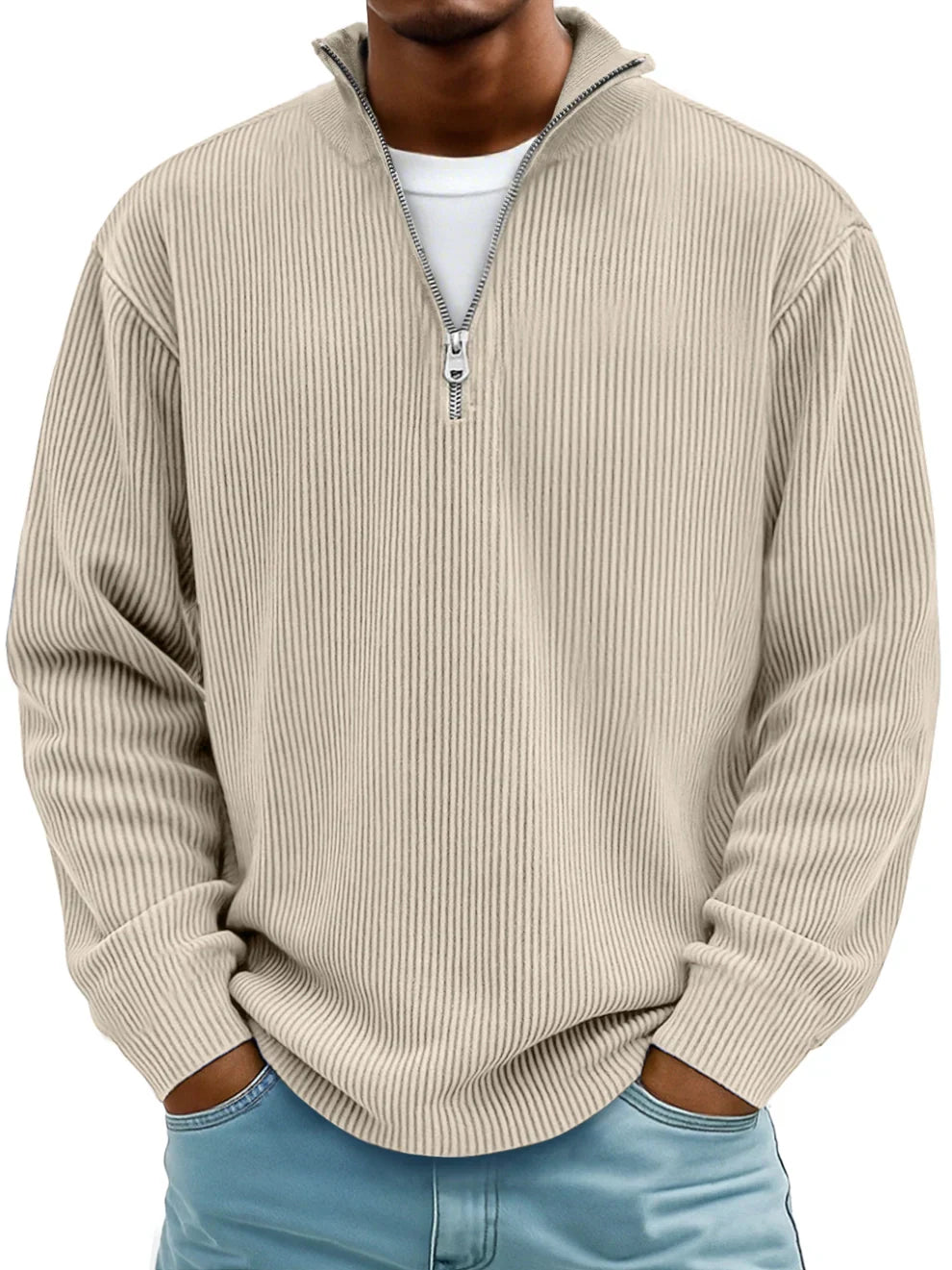 Ribstrikket herresweater med halv lynlås, billede 7