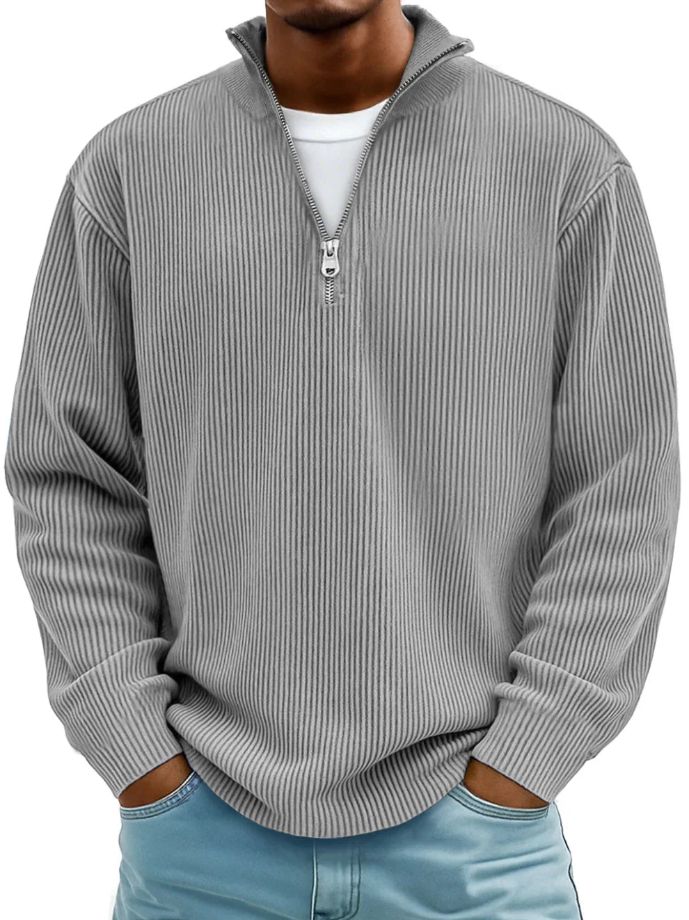 Ribstrikket herresweater med halv lynlås, billede 9