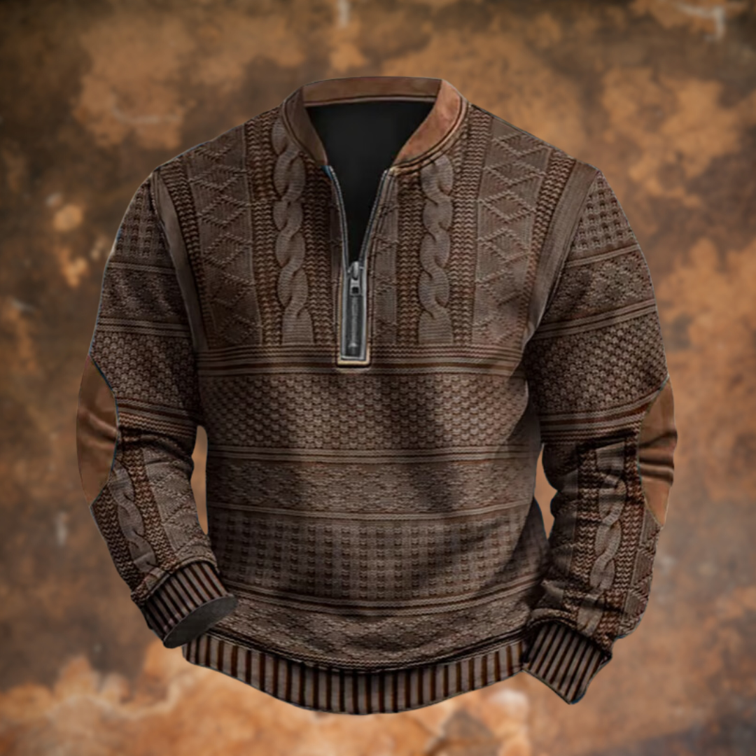 Struktureret sweater til mænd med kort lynlås, billede 4