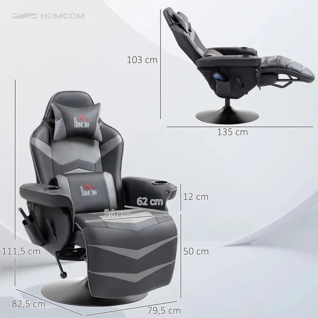 Gamingstol med massagefunktion – justerbar ryglæn, fodstøtte, stålramme, kunstlæder, maks. 120 kg