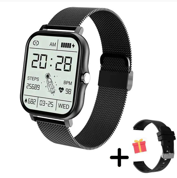 Smartwatch med bluetooth-opkald, pulsmåling og stålrem – billede 3