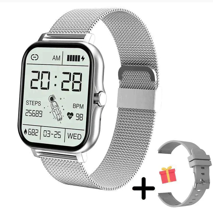 Smartwatch med bluetooth-opkald, pulsmåling og stålrem – billede 4