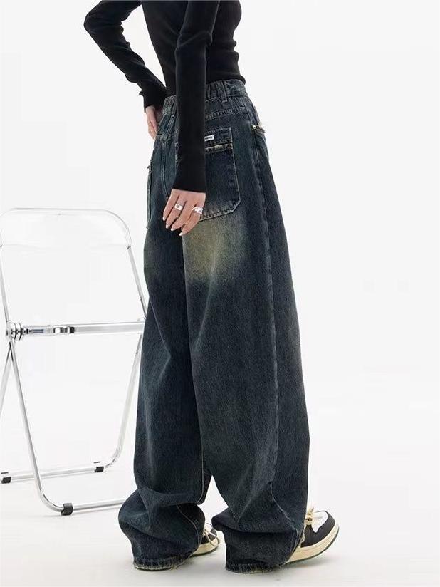 Baggy jeans i mørk vask med løs pasform – billede 7