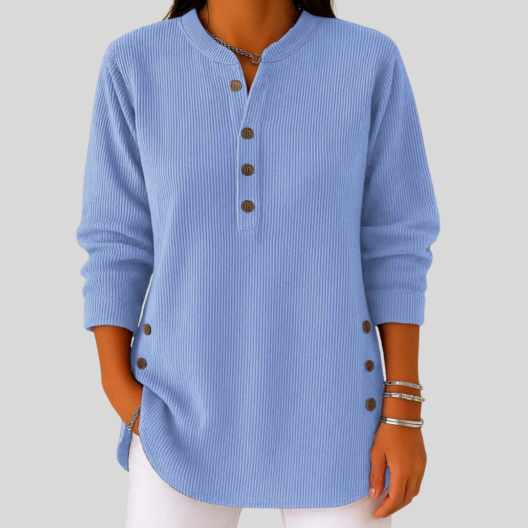 RIBVANG pullover i blå ribstrik med rund hals