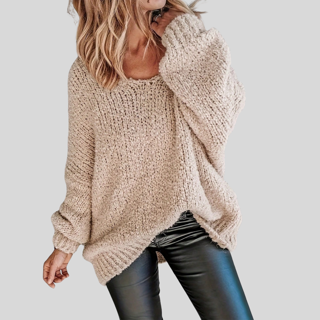 RUNDVANG sweater til damer i abrikos med rund hals
