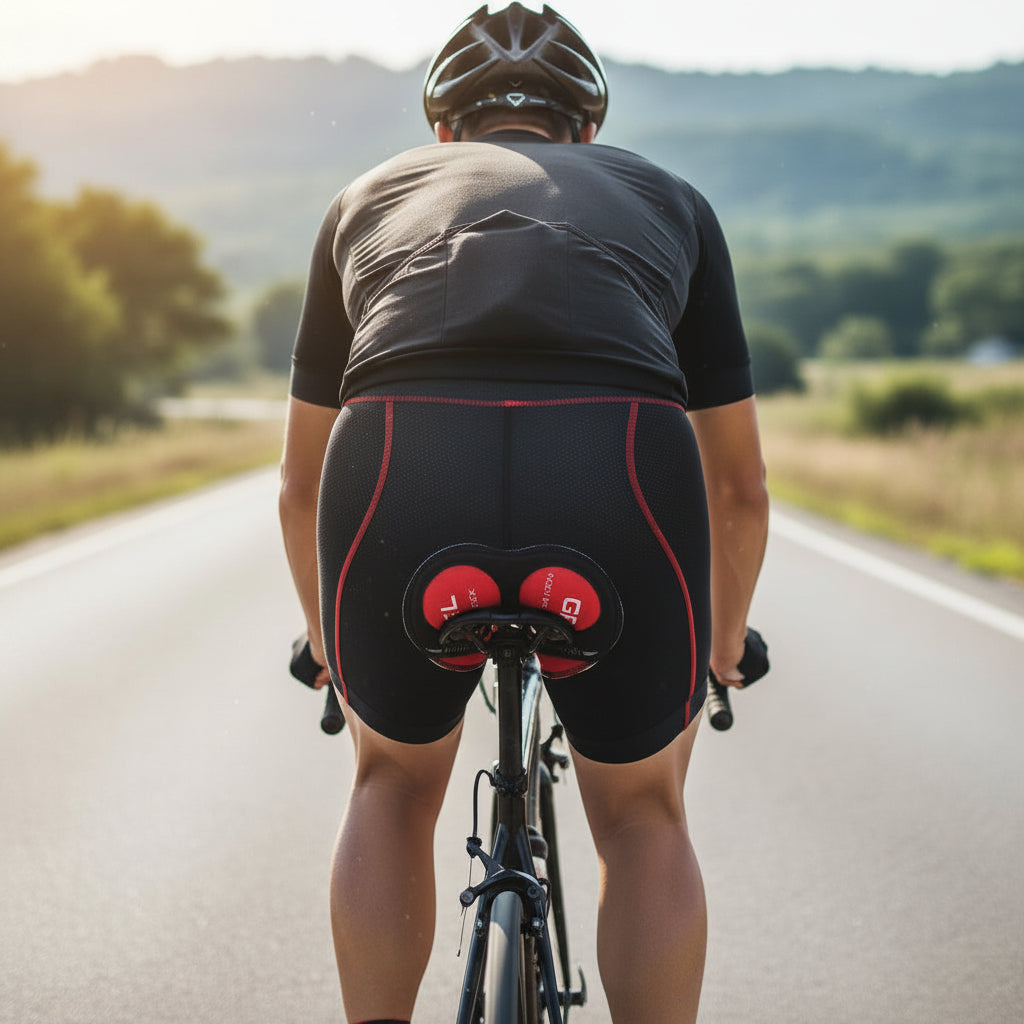Sorte cykelshorts med gelpude set fra siden