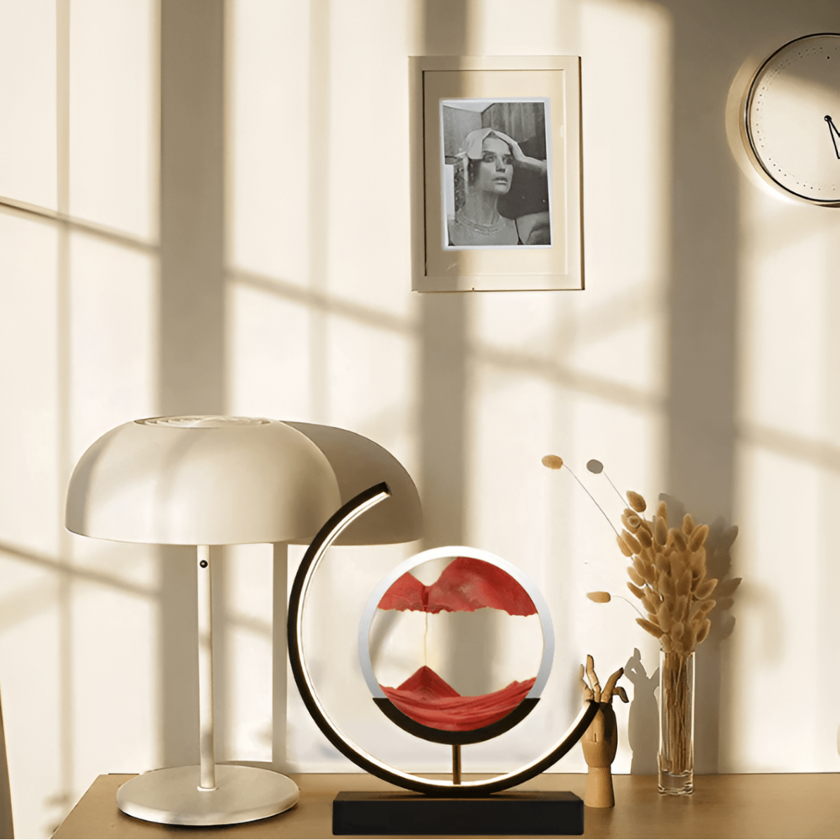 Dekorativ sandlampe med roterende sandcirkel og lys – billede 4