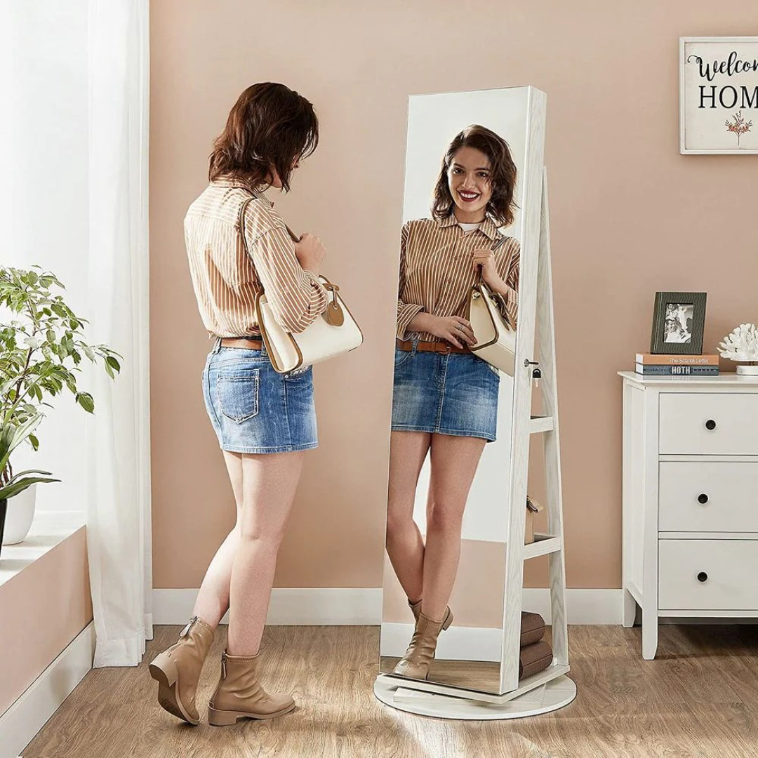 Smykkeskab med spejl 360° drejeligt og lås