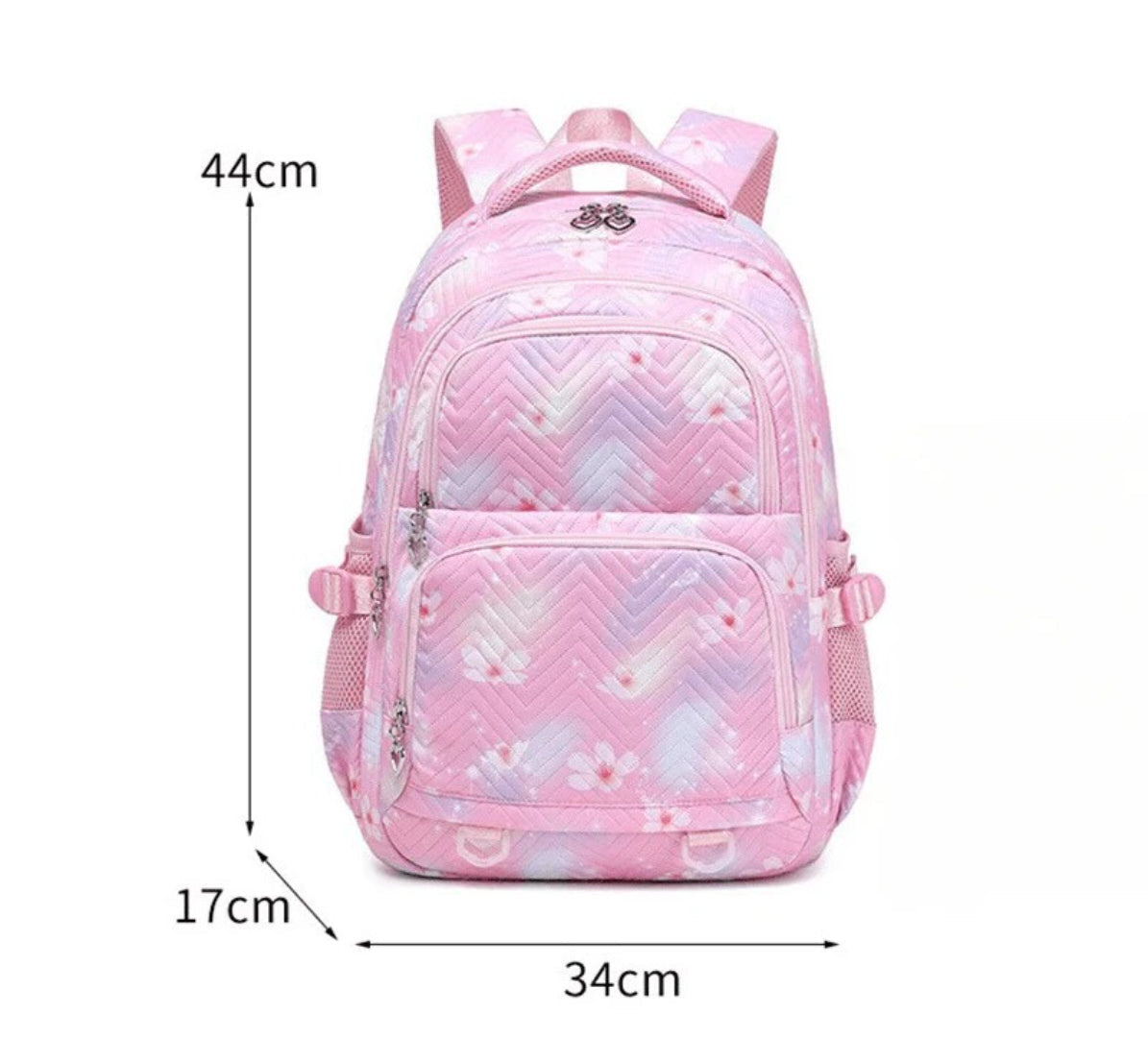 Pink skoletaske i polyester med stort hovedrum og lynlåslomme
