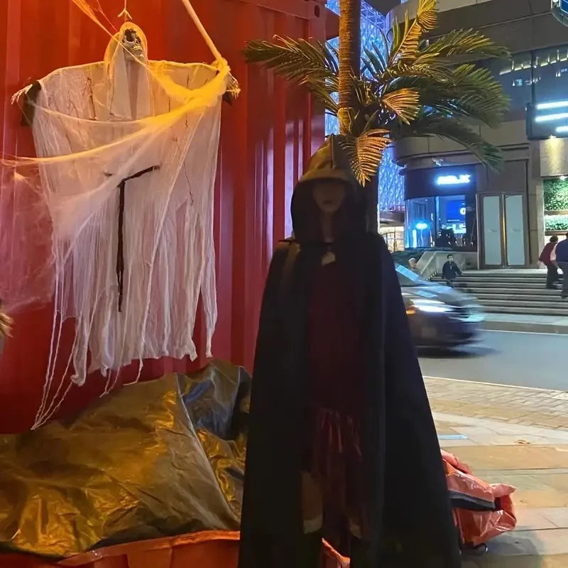 Sort kappe med hætte i fuld længde til halloween og cosplay – billede 5