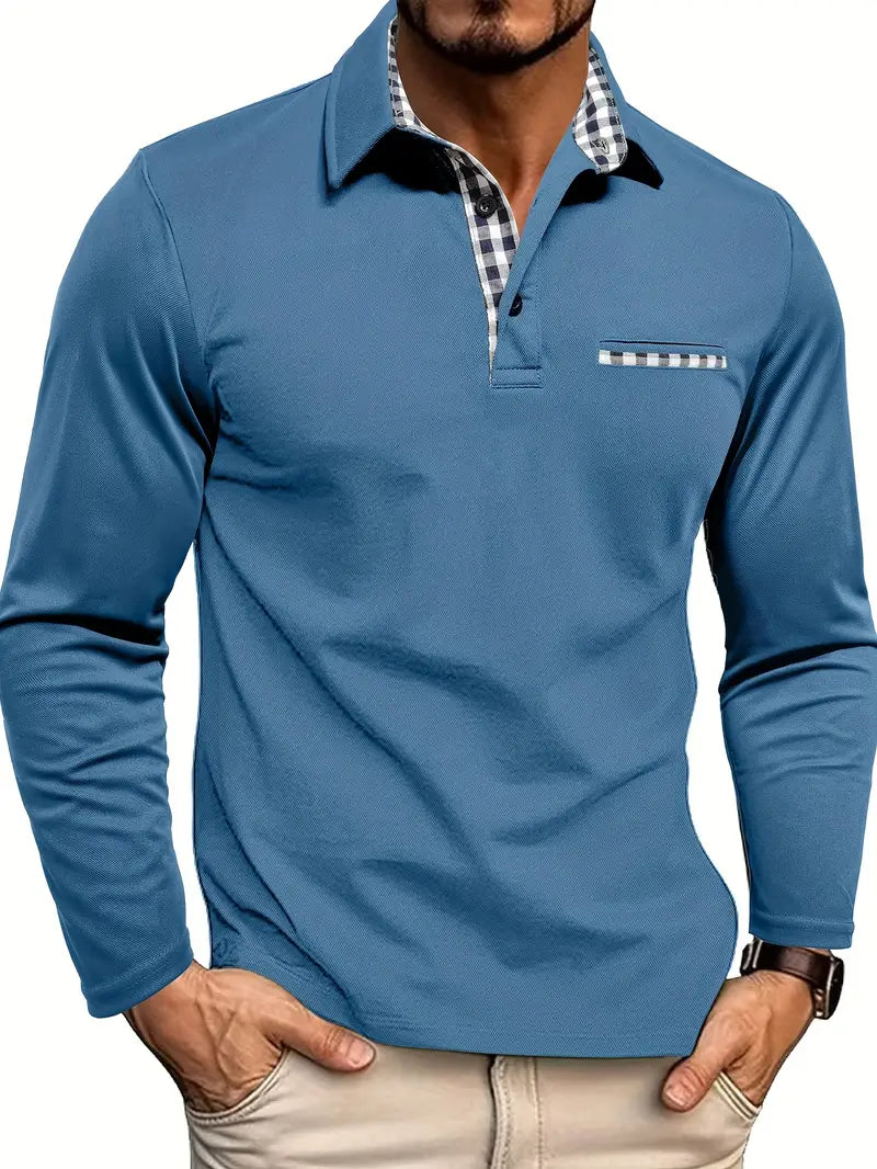 Let sommerpoloshirt med lange ærmer til mænd – billede 4