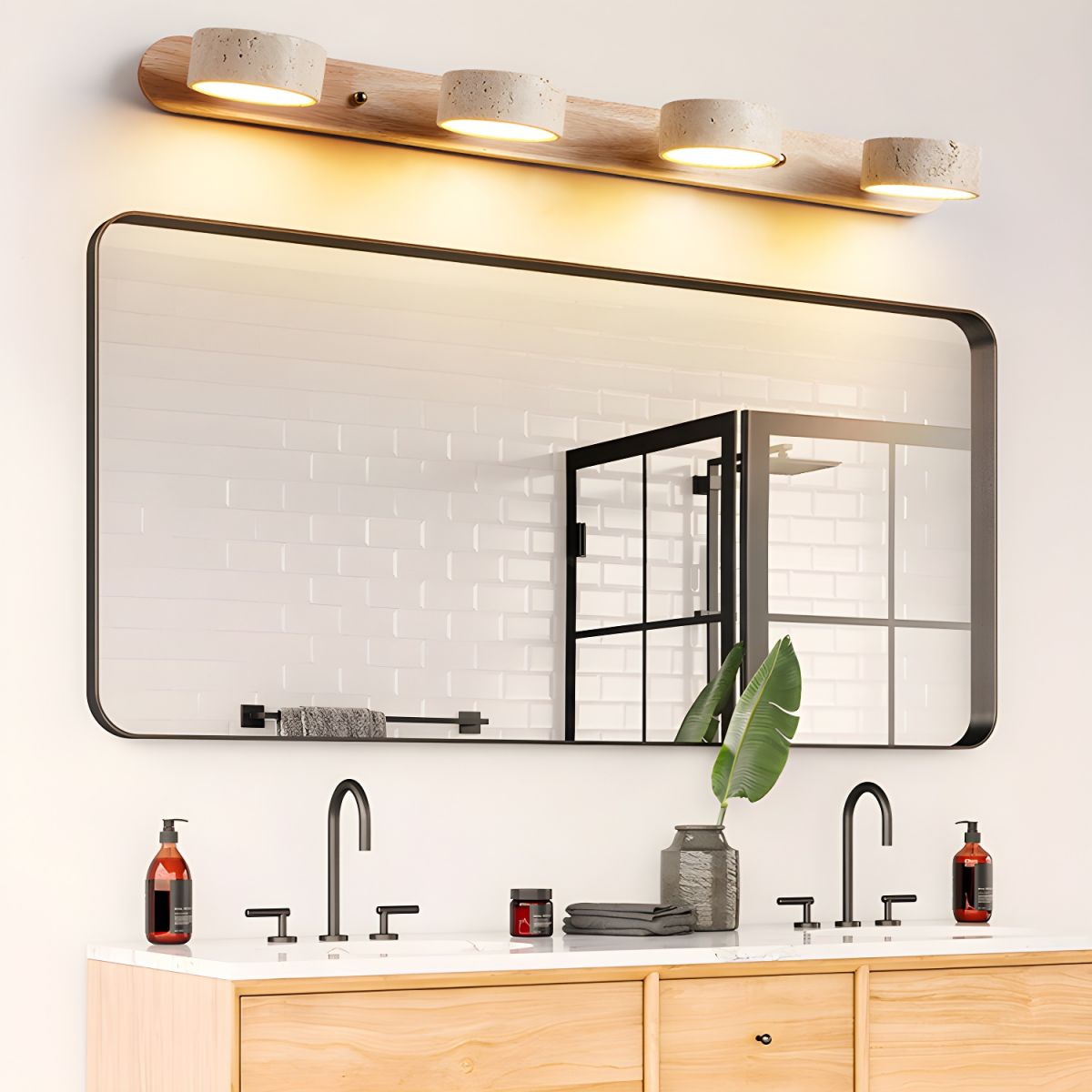 LED-væglampe i travertin og træ til indendørs brug – billede 6