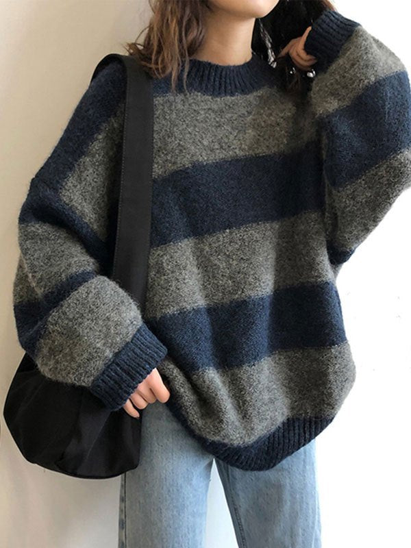 STRIBEHØJ oversized sweater med striber set forfra