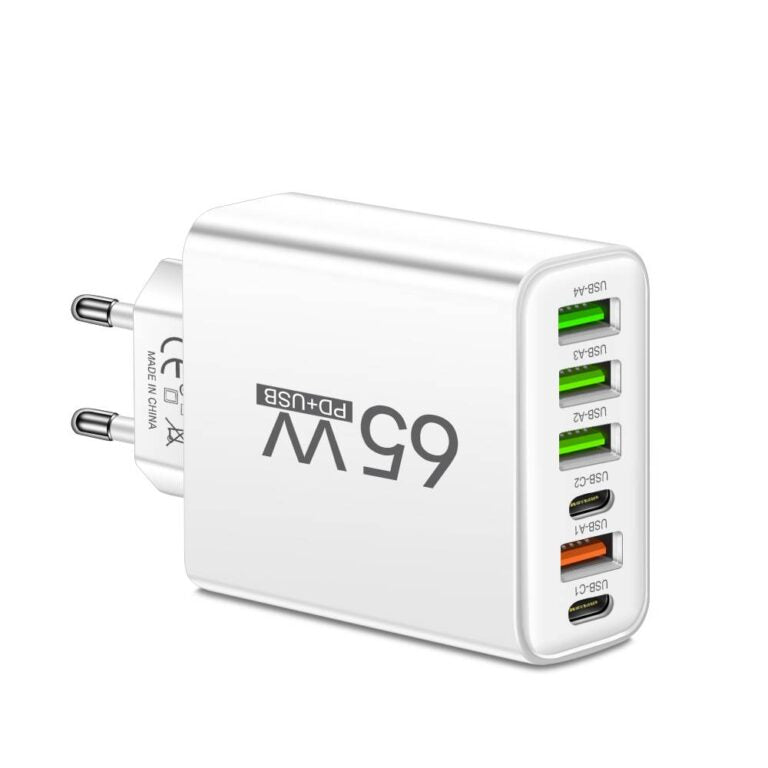 STRØMHOLM 65 W ladestation i hvid med seks porte
