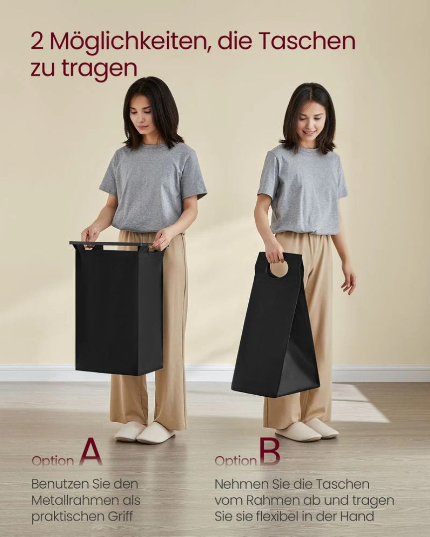 Vasketøjssorterer med rullekurve og opbevaringsreol