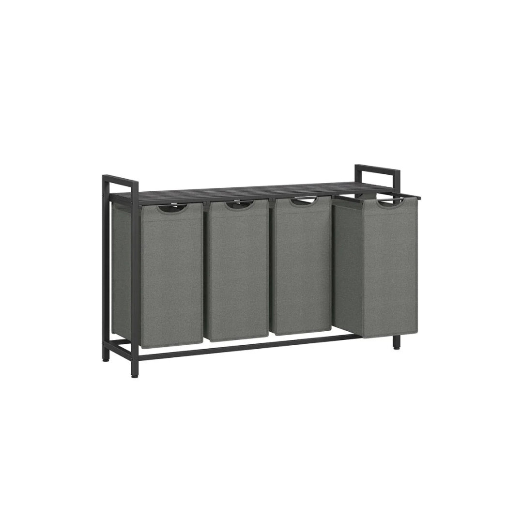 Vasketøjssorterer med rullekurve og opbevaringsreol