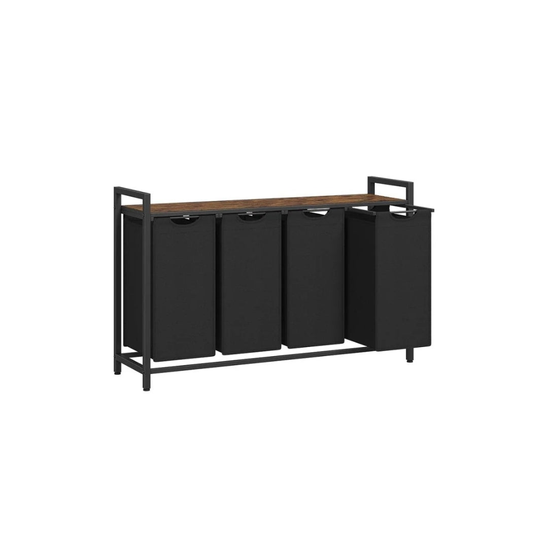 Vasketøjssorterer med rullekurve og opbevaringsreol