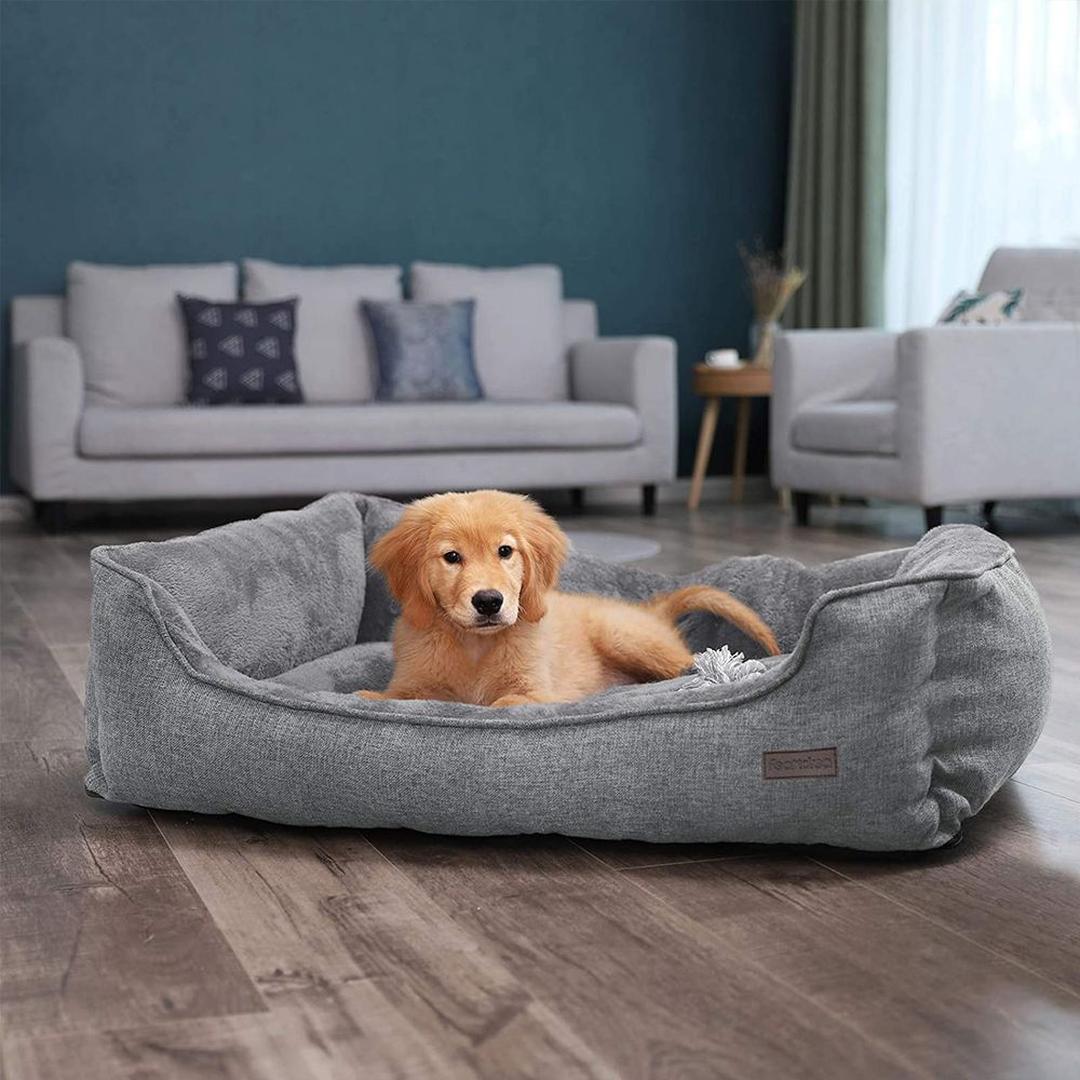 XXL hundeseng ortopædisk – 110 x 75 x 27 cm – aftageligt vaskbart betræk – skridsikker bund – brun