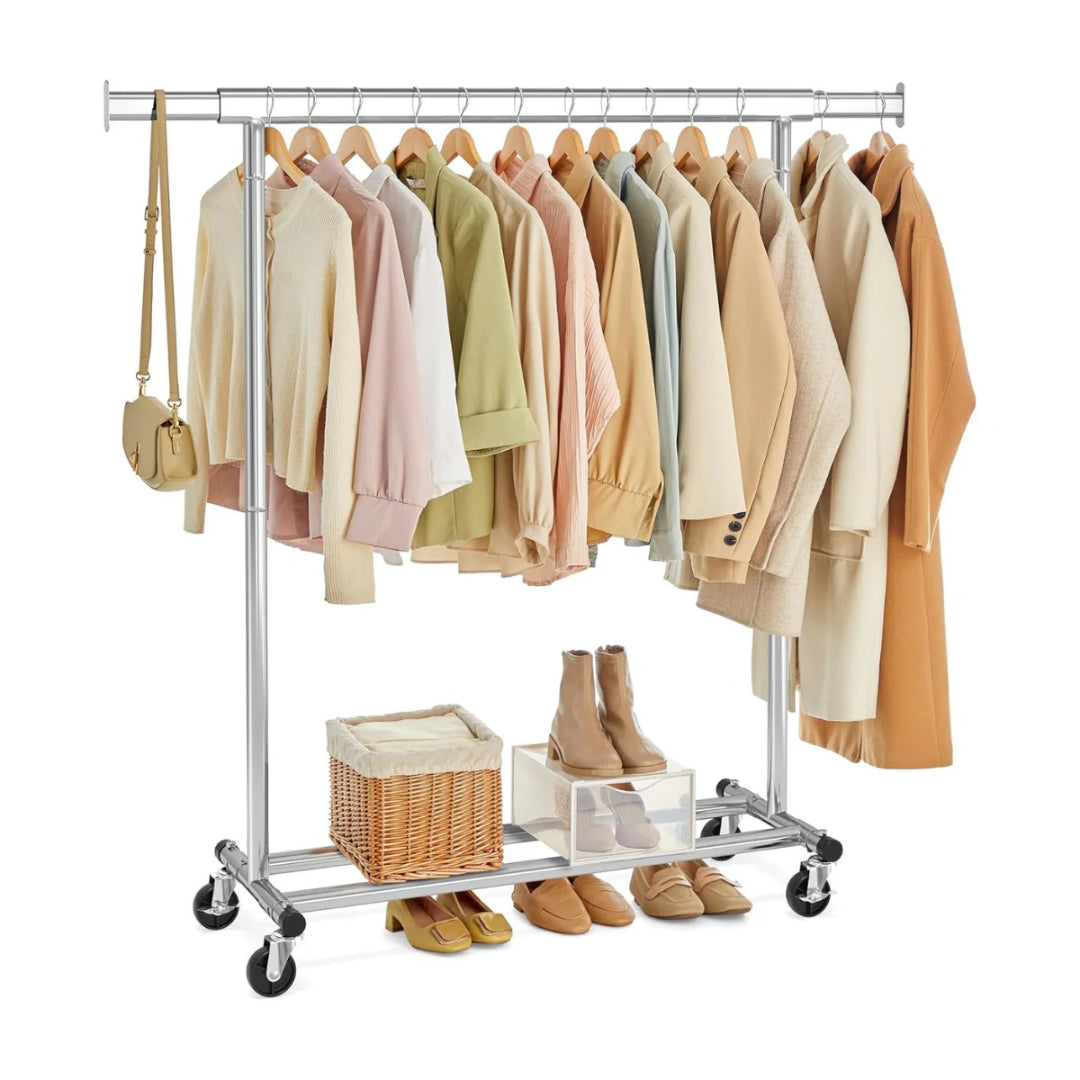 Tøjstativ på hjul – udtrækkeligt metalstativ 90 kg