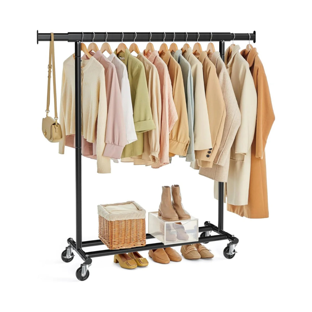 Tøjstativ på hjul – udtrækkeligt metalstativ 90 kg