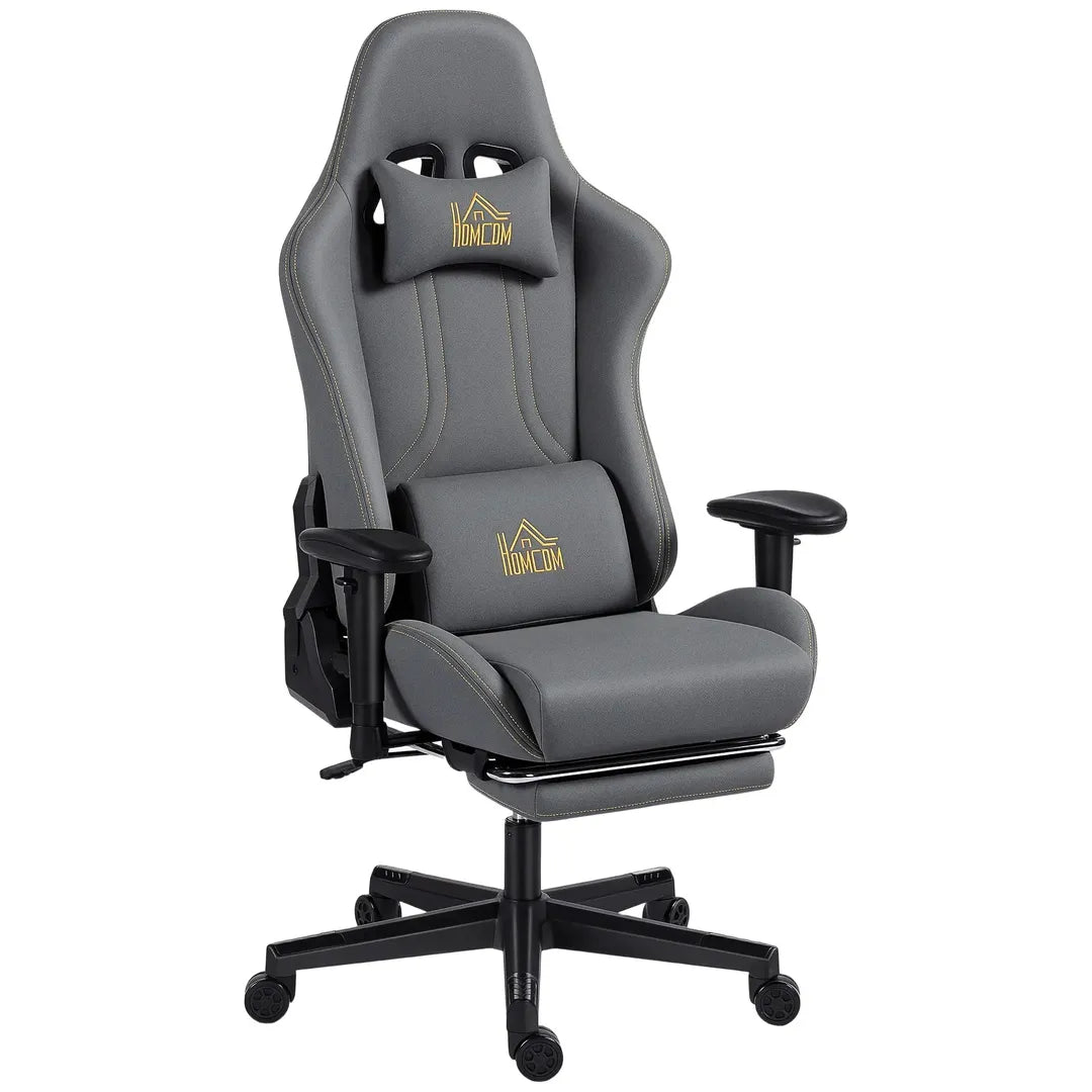 Ergonomisk gamerstol med 3D-armlæn – justerbar ryglæn, lændestøtte og hjul, grå