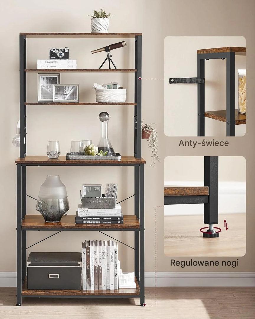 Industriel køkkenreol med 4 hylder og S-kroge