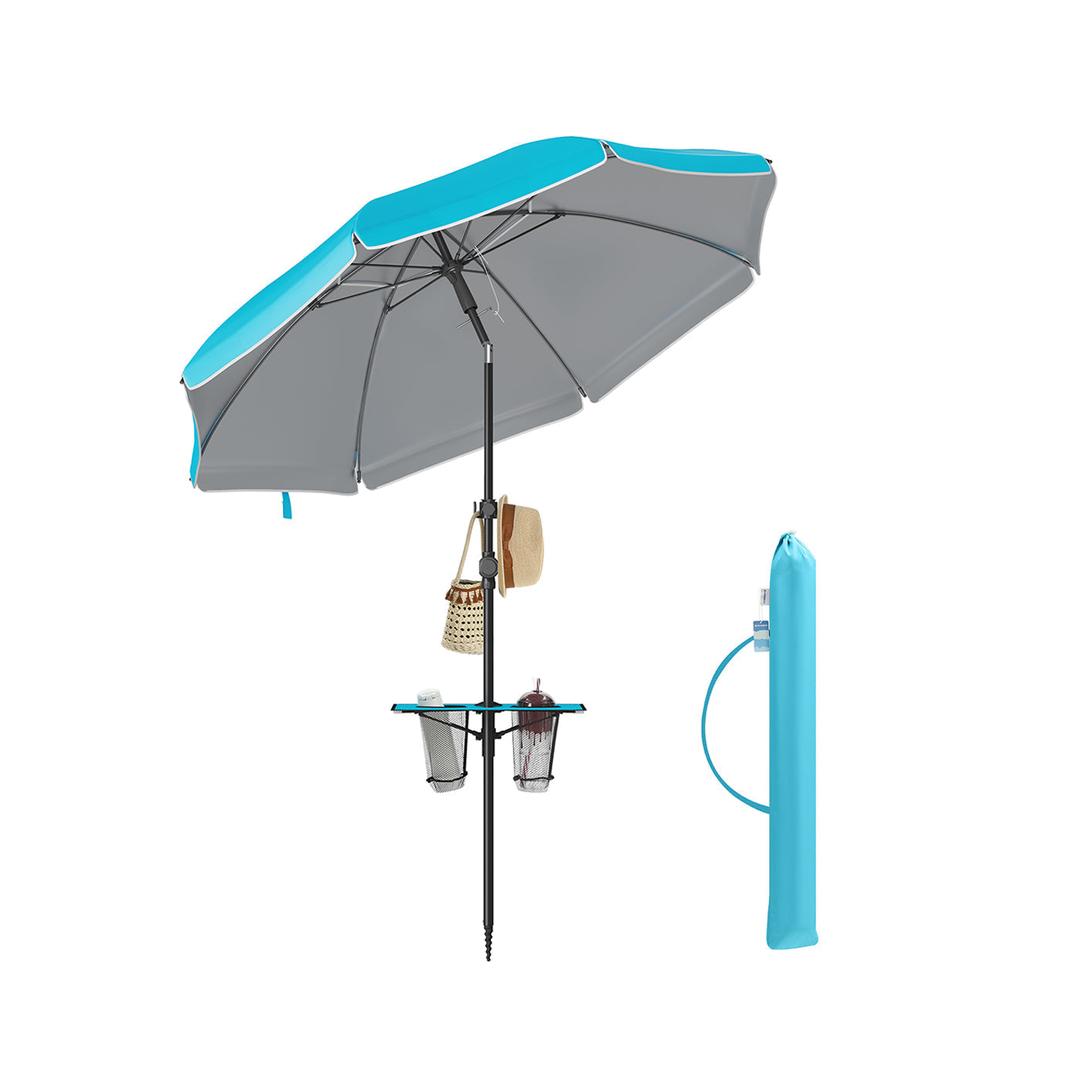 Strandparasol med opbevaringsrum – Ø160 eller 200 cm – justerbar 158-206 cm – UPF 50+ UV-beskyttelse – inkl. bæretaske