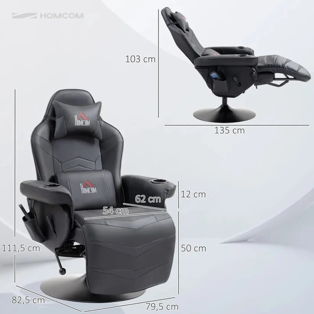 Gamingstol med massagefunktion – justerbar ryglæn, fodstøtte, stålramme, kunstlæder, maks. 120 kg